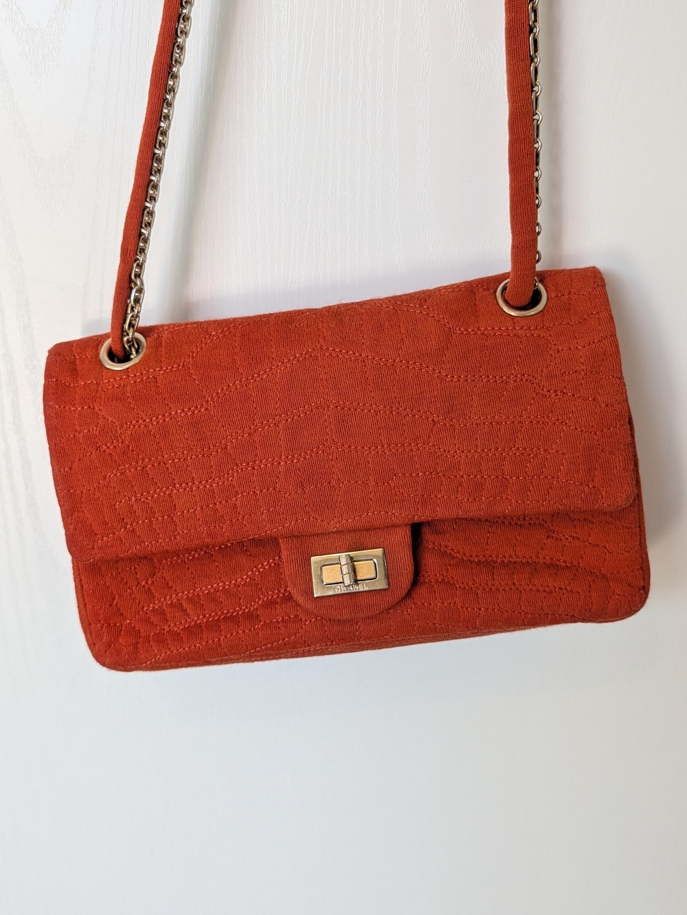 Chanel 2.55 Reissue Orange Jersey Crocodile Effect Stitching Small Double Flap.